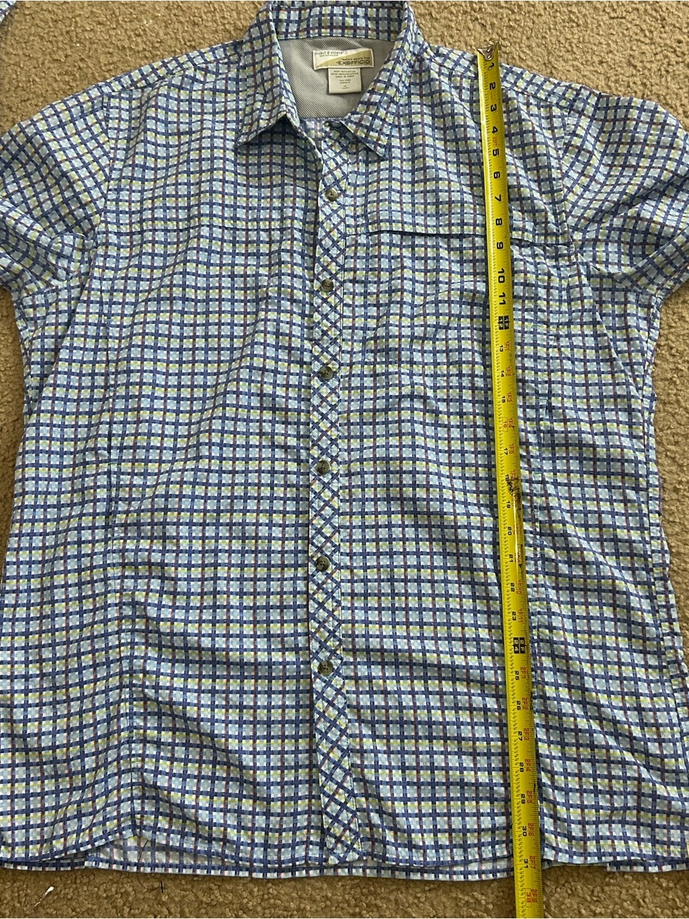 ExOfficio Insect Shield Plaid Button Up Shirt XL Long Sleeve Outdoor Hiking Fish - Picture 8 of 8